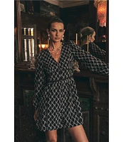 Layered With Love Embroidered Jacquard V-Neck Long Sleeve Lace Detail Fit & Flare Dress