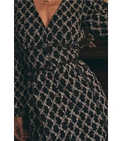 Layered With Love Embroidered Jacquard V-Neck Long Sleeve Lace Detail Fit & Flare Dress