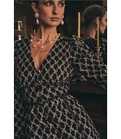 Layered With Love Embroidered Jacquard V-Neck Long Sleeve Lace Detail Fit & Flare Dress