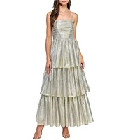 Layered with Love Fernanda Square Neck Tiered Ruffle Jacquard Gown