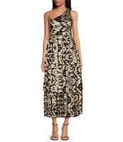 Layered with Love Florence Floral Jacquard Asymmetrical One Shoulder Sleeveless Ruffle Tiered Hem A-Line Maxi Dress