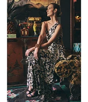 Layered with Love Florence Floral Jacquard Asymmetrical One Shoulder Sleeveless Ruffle Tiered Hem A-Line Maxi Dress