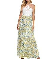 Layered With Love Floripa Jacquard Floral Print Halter Neck Sleeveless Cut Out A-Line Maxi Dress