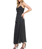 Layered With Love Griffin V-Neck Ruched Bodice Dotted Chiffon Aline Tea Length Dress