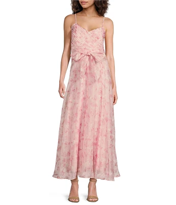 Layered With Love Griffin V-Neck Ruched Bodice Floral Chiffon Aline Tea Length Dress