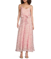 Layered With Love Griffin V-Neck Ruched Bodice Floral Chiffon Aline Tea Length Dress