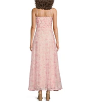 Layered With Love Griffin V-Neck Ruched Bodice Floral Chiffon Aline Tea Length Dress