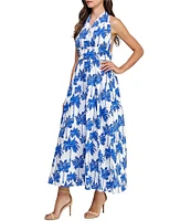 Layered With Love Halter Neck Sleeveless Tropical Palm Print Cotton Poplin Maxi Dress