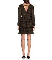 Layered With Love Jackie Chiffon Animal Print V-Neck Long Sleeve Tiered Mini Dress