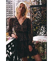 Layered With Love Jackie Chiffon Animal Print V-Neck Long Sleeve Tiered Mini Dress