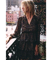 Layered With Love Jackie Chiffon Animal Print V-Neck Long Sleeve Tiered Mini Dress