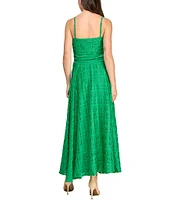 Layered With Love Jacquard Stripe V Neck Sleeveless Front Bow A-Line Maxi Dress
