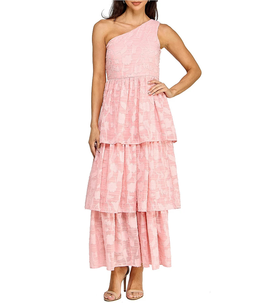 Layered With Love Lace Asymmetrical One Shoulder Neck Sleeveless Ruffle Tiered A-Line Dress