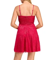 Layered With Love Lil Melissa Deep V-Neck Lace Fit & Flare Mini Dress