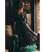 Layered With Love Mandy Printed Satin Lace Panel V-Neck Short Sleeve Maxi Dress