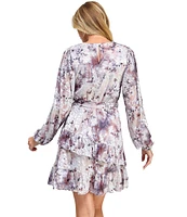 Layered With Love Marissa V Neck Printed Burnout Velvet Ruffle Faux Wrap Dress