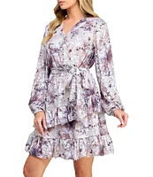 Layered With Love Marissa V Neck Printed Burnout Velvet Ruffle Faux Wrap Dress