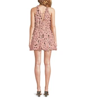 Layered With Love Misa Feather Sequin V-Neck Sleeveless Mini Dress