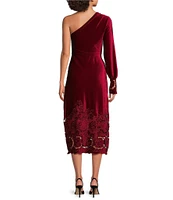 Layered with Love One Sleeve Laser Cut Floral Hem Velvet Midi Dress