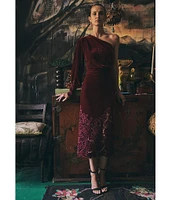 Layered with Love One Sleeve Laser Cut Floral Hem Velvet Midi Dress