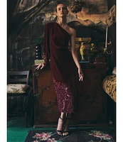 Layered with Love One Sleeve Laser Cut Floral Hem Velvet Midi Dress