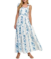 Layered With Love Papaya Cotton Floral Print Square Neck Sleeveless A-Line Maxi Dress