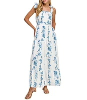 Layered With Love Papaya Cotton Floral Print Square Neck Sleeveless A-Line Maxi Dress