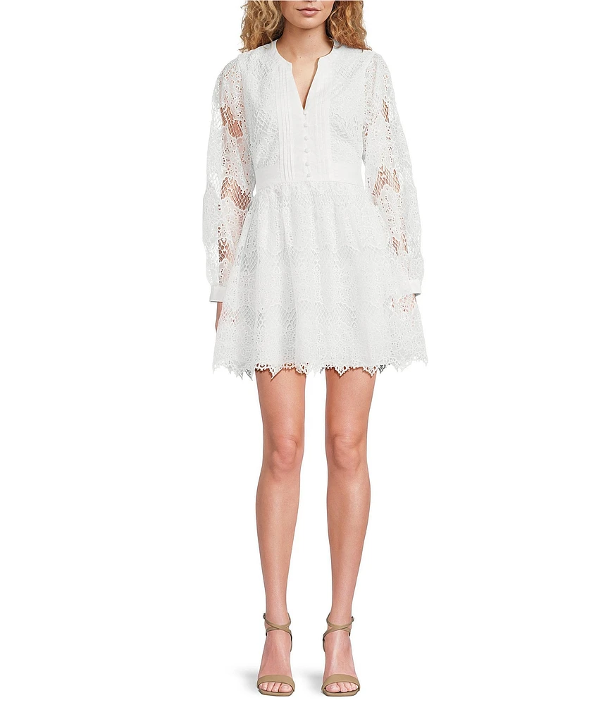 Layered With Love Paris Crew Neck Long Sleeve Scallop Hem Lace Fit & Flare Mini Dress