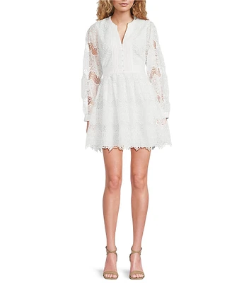 Layered With Love Paris Crew Neck Long Sleeve Scallop Hem Lace Fit & Flare Mini Dress