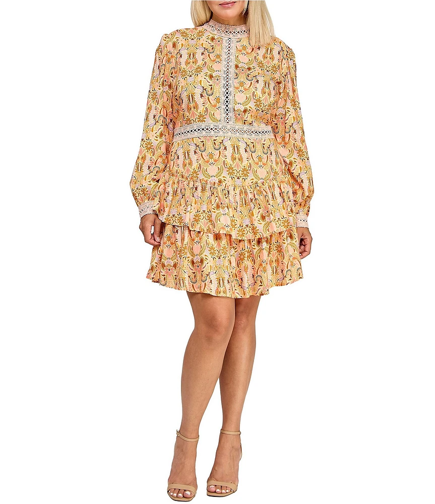 Layered With Love Plus Size Alexandra Long Sleeve Paisley Print Mini Dress