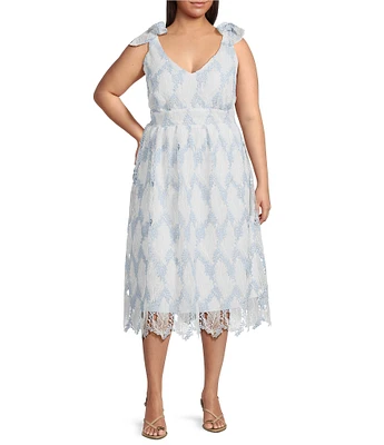 Layered With Love Plus Size Bow Tie Shoulder Lace Midi Dress