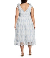Layered With Love Plus Size Bow Tie Shoulder Lace Midi Dress