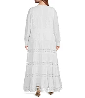 Layered With Love Plus Size Crew Neck Long Sleeve Bow Waist Detail Crochet Trim A-Line Dress