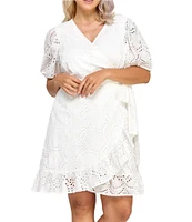 Layered With Love Plus Size Embroidered Eyelet Puffed Sleeve Wrap Dress