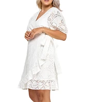Layered With Love Plus Size Embroidered Eyelet Puffed Sleeve Wrap Dress