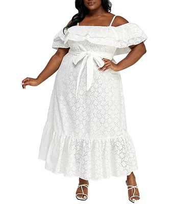Layered With Love Plus Size Estelle Off-the-Shoulder Embroidered Eyelet Dress