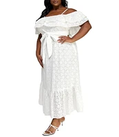 Layered With Love Plus Size Estelle Off-the-Shoulder Embroidered Eyelet Dress