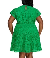 Layered With Love Plus Size Eyelet V Neck Flutter Sleeve Tiered A-Line Dress
