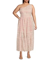 Layered With Love Plus Size Lace One Shoulder Strapless Ruched Waist Maxi Dress