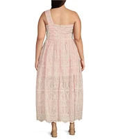 Layered With Love Plus Size Lace One Shoulder Strapless Ruched Waist Maxi Dress