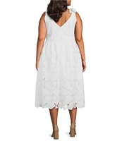 Layered With Love Plus Size Lace V-Neck Shoulder Tie Strap Scalloped Hem A-Line Midi Dress