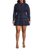 Layered With Love Plus Size Mock Neck Long Sleeve Crochet Trim Sheath Dress