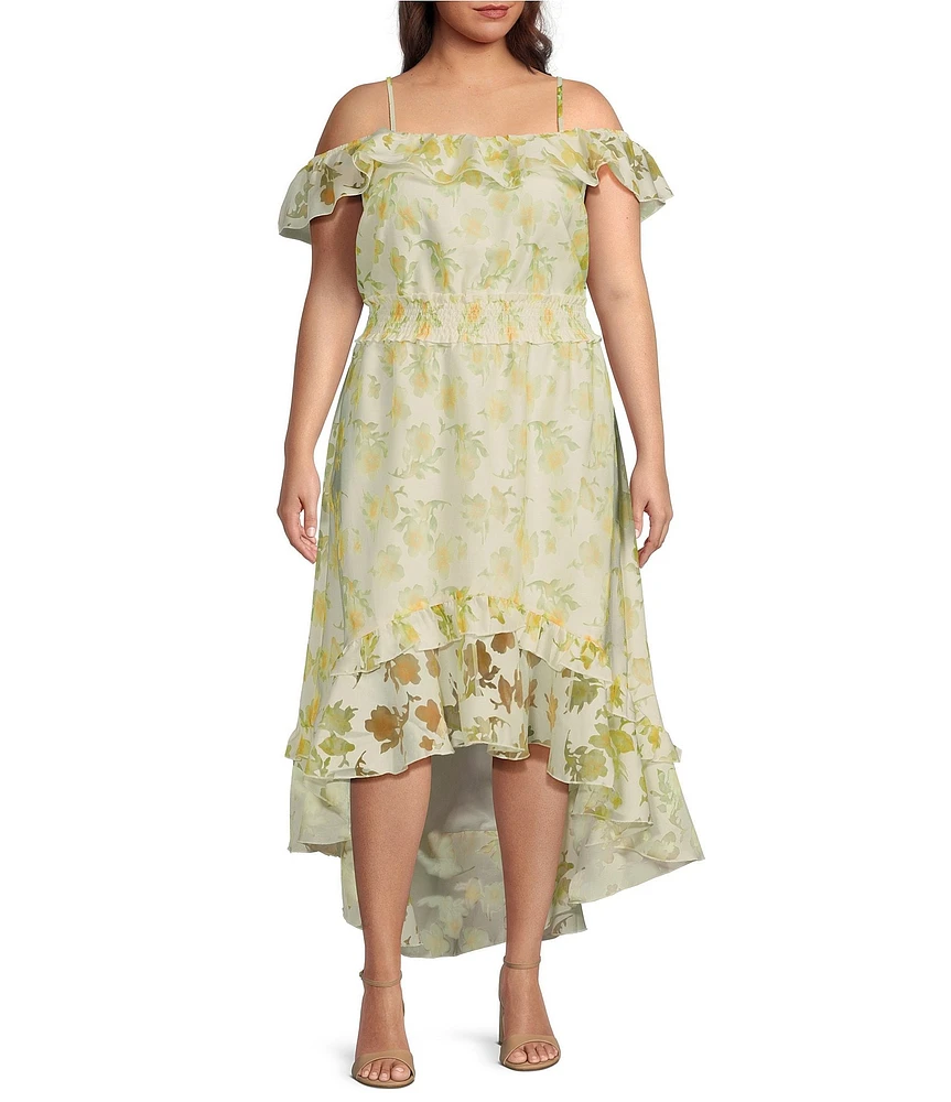 Layered With Love Plus Size Off The Shoulder Sleeveless High Low Ruffle Midi Dress