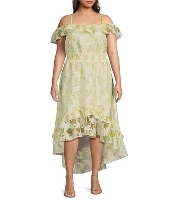 Layered With Love Plus Size Off The Shoulder Sleeveless High Low Ruffle Midi Dress