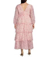 Layered With Love Plus Size Organza Chiffon V-Neck Long Sleeve Ruffle Tiered A-Line Dress