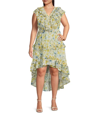 Layered With Love Plus Size Short Flutter Sleeve High-Low Hem Floral Eyelet Dress