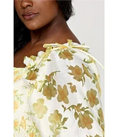 Layered With Love Plus Size Square Neck 3/4 Sleeve Smocked Tiered Floral Burnout Jacquard Dress