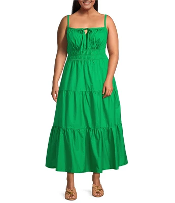 Layered With Love Plus Size Square Neck Elastic Waist Cotton Poplin Sleeveless Maxi Dress