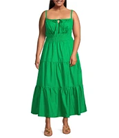 Layered With Love Plus Size Square Neck Elastic Waist Cotton Poplin Sleeveless Maxi Dress