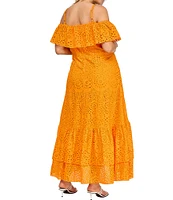 Layered With Love Plus Size Square Neck Off-The-Shoulder Ruffle Sleeves With Straps Embroidered Eyelet Fit And Flare Sundress